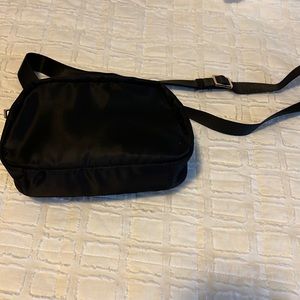 Black nylon belt bag with gold details